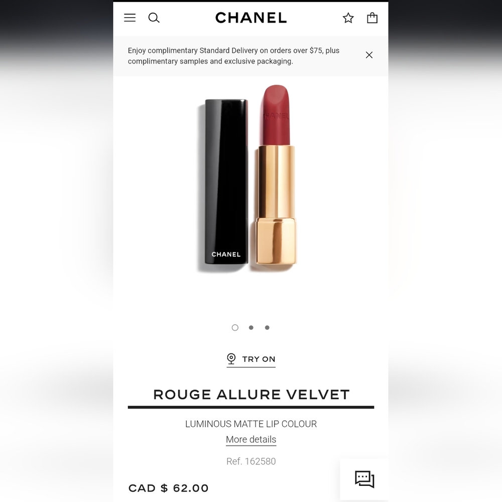 Chanel ROUGE ALLURE VELVET Lipstick 58 Rouge Vie